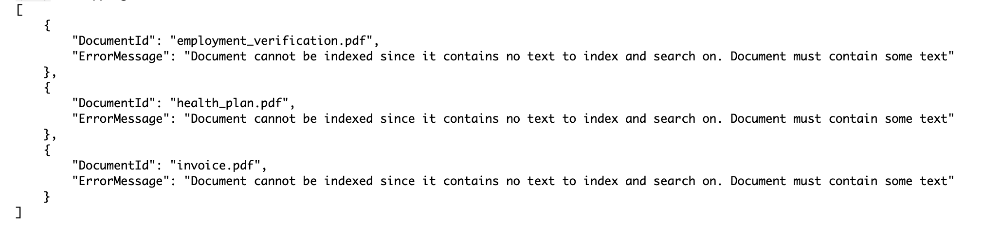 List of failed documents